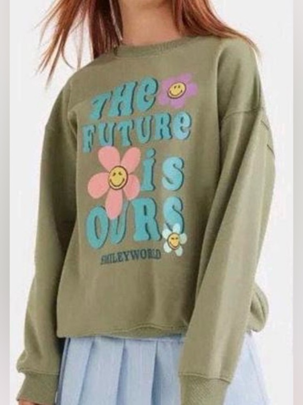 Smileyworld Olive Graphic Crewneck Sweatshirt